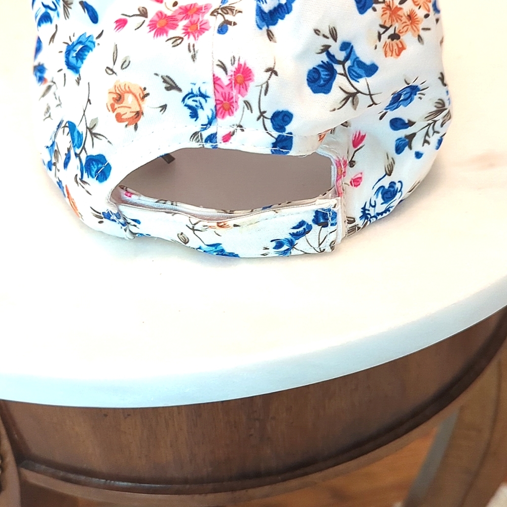 White Flowery Baseball Cap Adjustable Strap - Picture 3 of 5